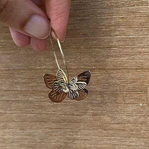 Vintage Style Gold Tone Butterfly Hoop Earrings